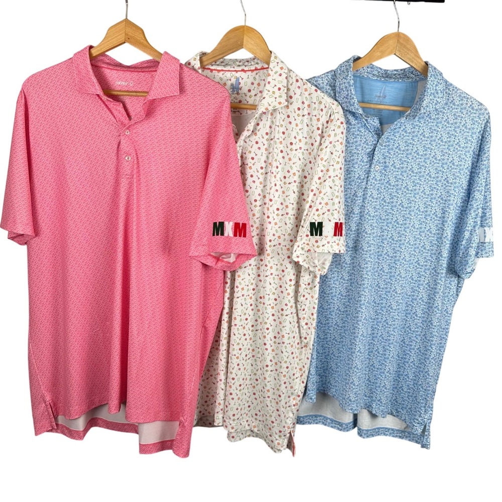 Lot of 3 Johnnie-O Featherweight Polo Shirts Mens XL Pink Blue White MXM Logo